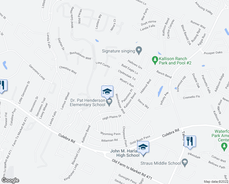 map of restaurants, bars, coffee shops, grocery stores, and more near 8815 Winchester Way in San Antonio