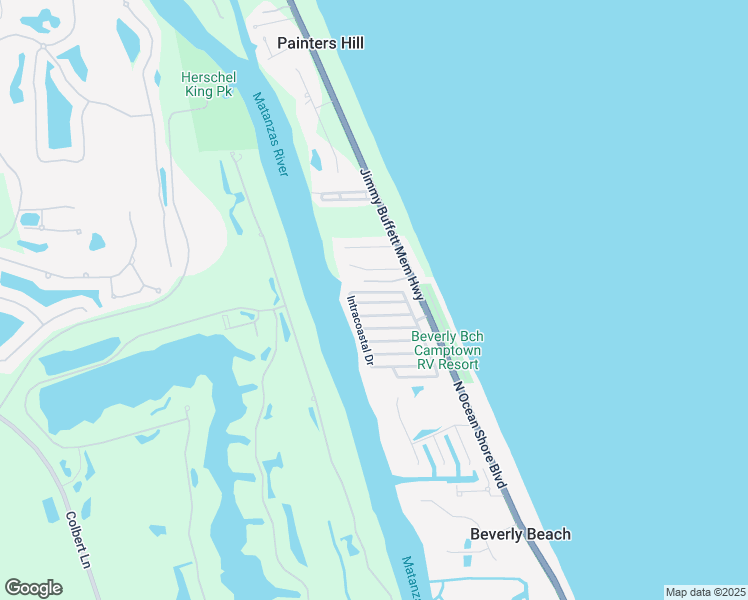map of restaurants, bars, coffee shops, grocery stores, and more near 84 Merrimac Drive in Flagler Beach