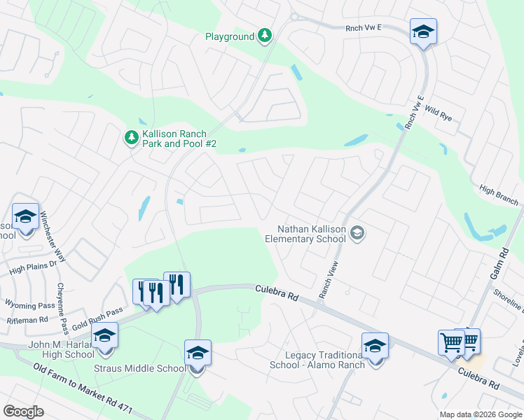 map of restaurants, bars, coffee shops, grocery stores, and more near 8817 Palmetto Falls in San Antonio