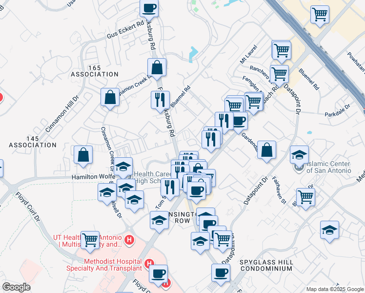 map of restaurants, bars, coffee shops, grocery stores, and more near in San Antonio