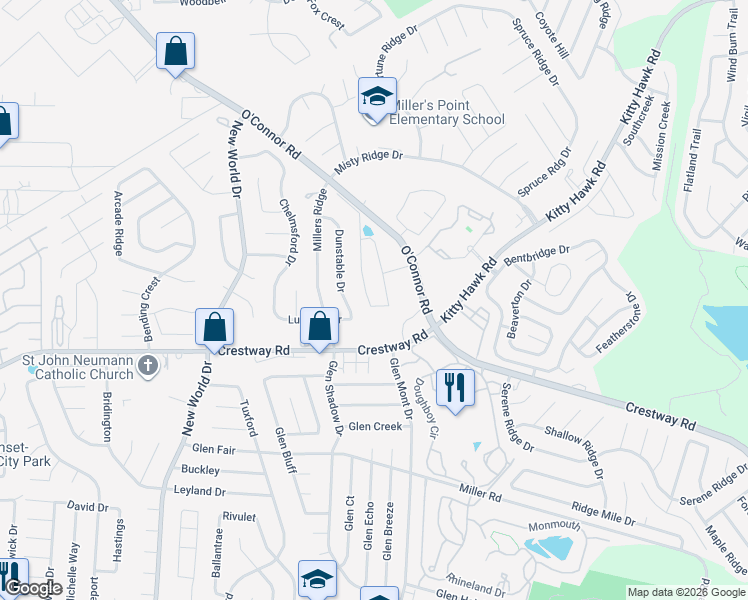 map of restaurants, bars, coffee shops, grocery stores, and more near 7106 Texas Ridge Drive in San Antonio