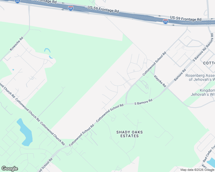 map of restaurants, bars, coffee shops, grocery stores, and more near 1992-2154 Cottonwood School Road in Rosenberg