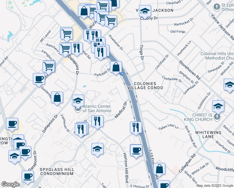 map of restaurants, bars, coffee shops, grocery stores, and more near 3635 Medical Drive in San Antonio