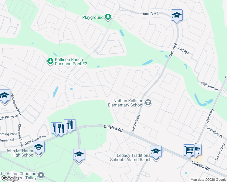 map of restaurants, bars, coffee shops, grocery stores, and more near 8606 Knapp Rise in San Antonio