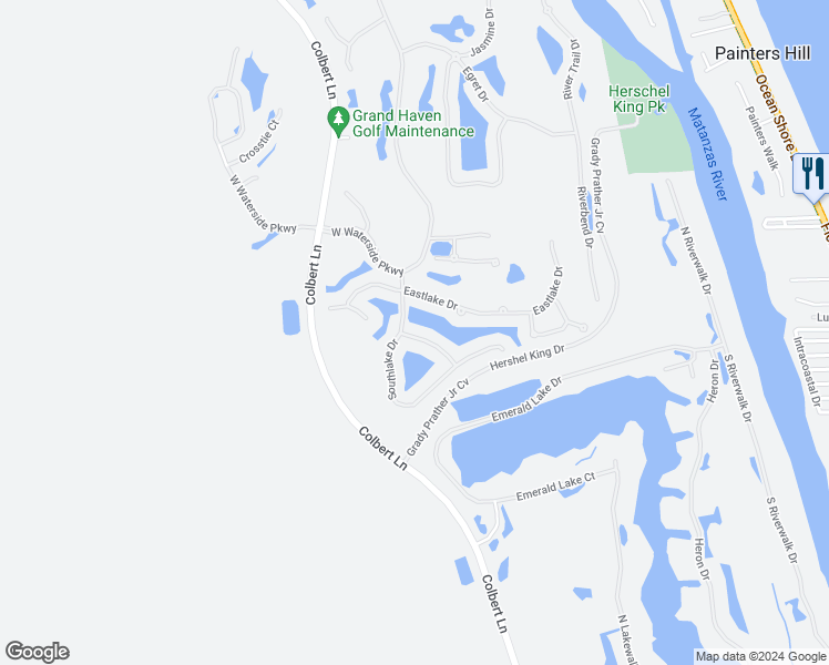 map of restaurants, bars, coffee shops, grocery stores, and more near 5 Hidden Lake Way in Palm Coast