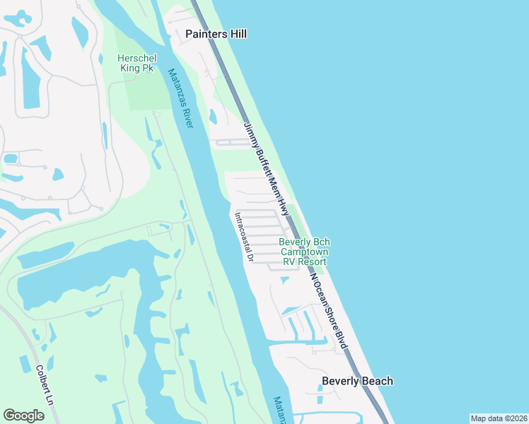 map of restaurants, bars, coffee shops, grocery stores, and more near 73 Merrimac Drive in Flagler Beach