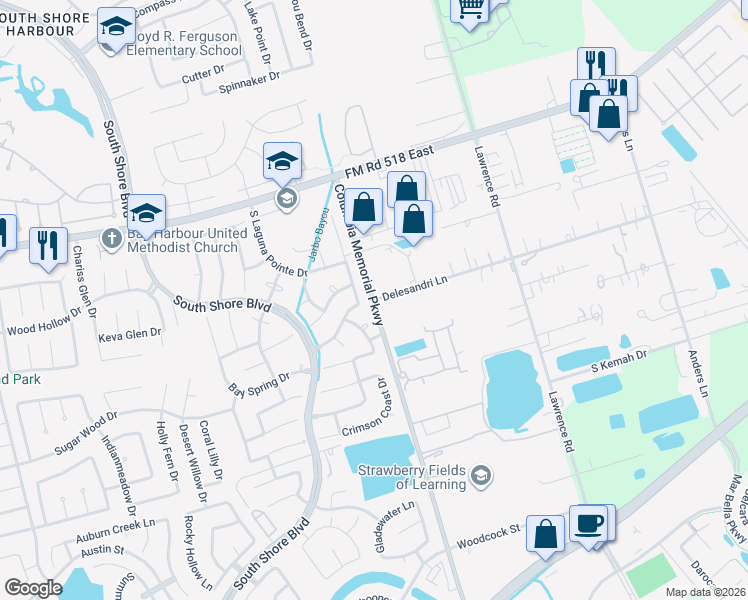 map of restaurants, bars, coffee shops, grocery stores, and more near 208 Cinnabar Bay Drive in League City