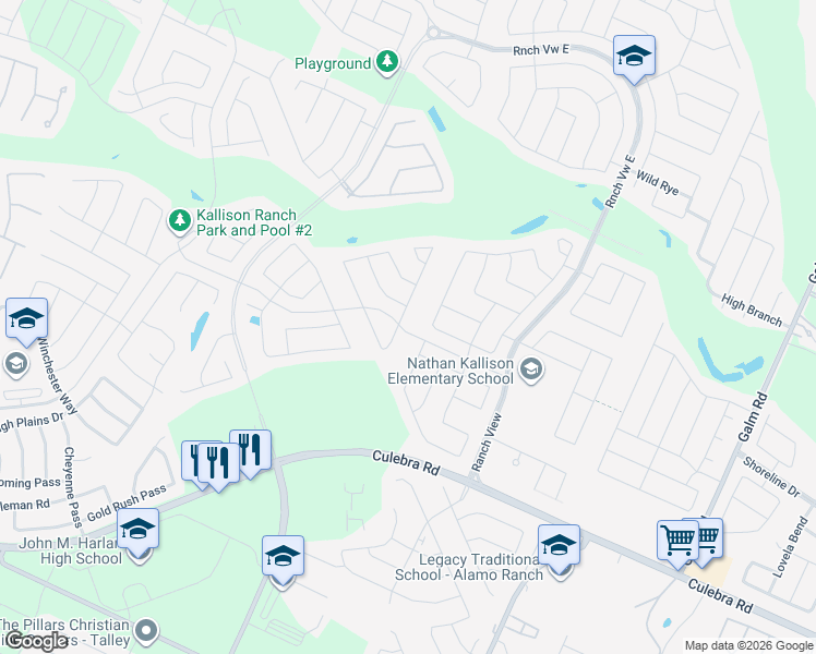 map of restaurants, bars, coffee shops, grocery stores, and more near 8606 Knapp Rise in San Antonio