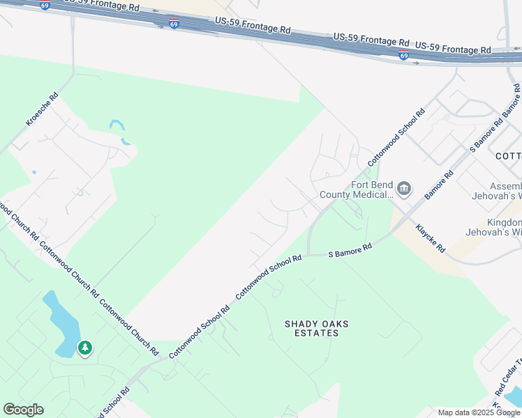 map of restaurants, bars, coffee shops, grocery stores, and more near 1992-2154 Cottonwood School Road in Rosenberg