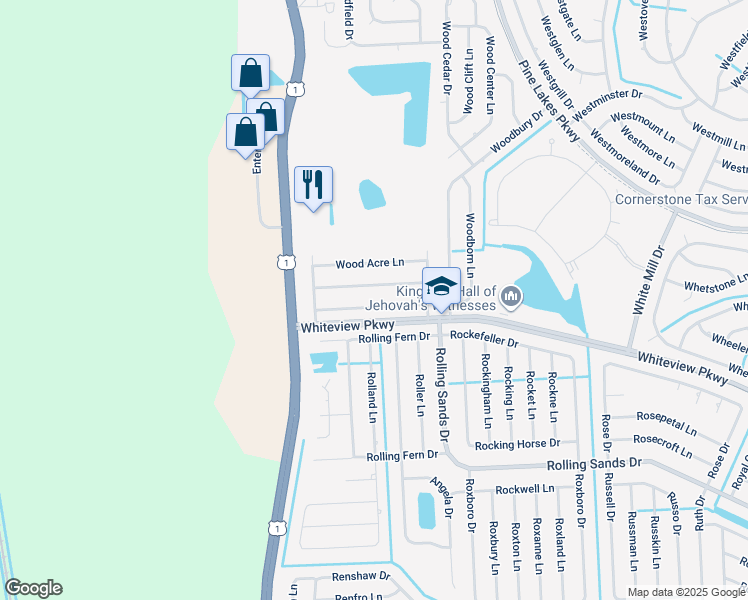 map of restaurants, bars, coffee shops, grocery stores, and more near 18 Wood Arbor Lane in Palm Coast