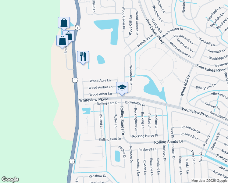 map of restaurants, bars, coffee shops, grocery stores, and more near 30 Wood Arbor Lane in Palm Coast