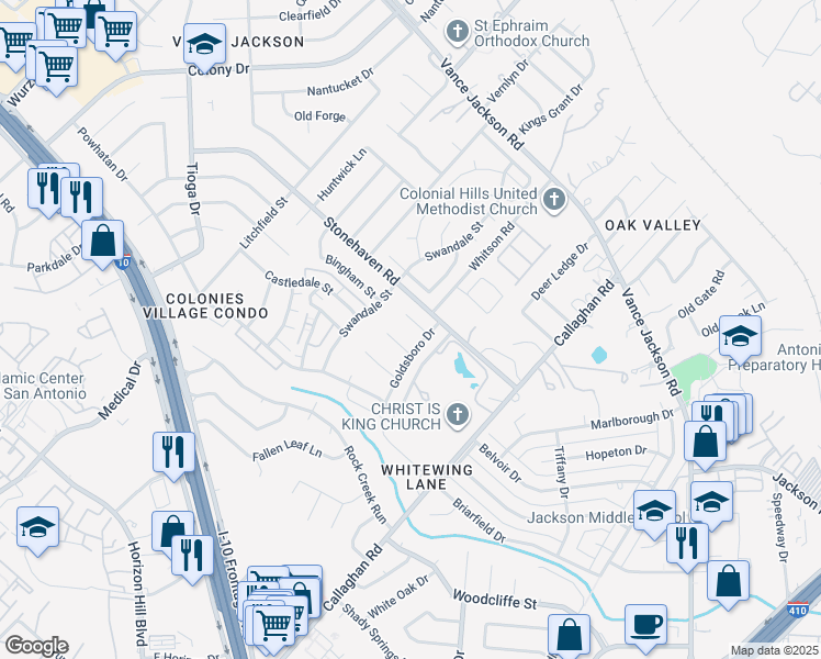map of restaurants, bars, coffee shops, grocery stores, and more near 9101 Serene Creek Drive in San Antonio
