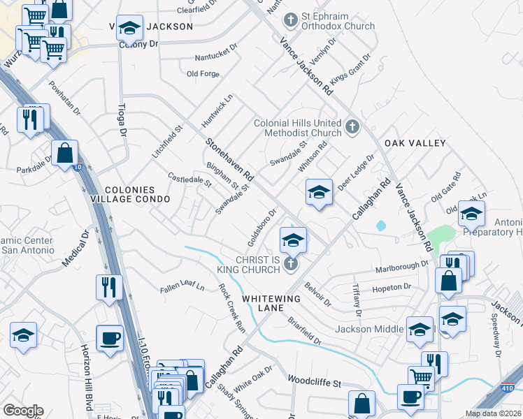 map of restaurants, bars, coffee shops, grocery stores, and more near 9101 Serene Creek Drive in San Antonio