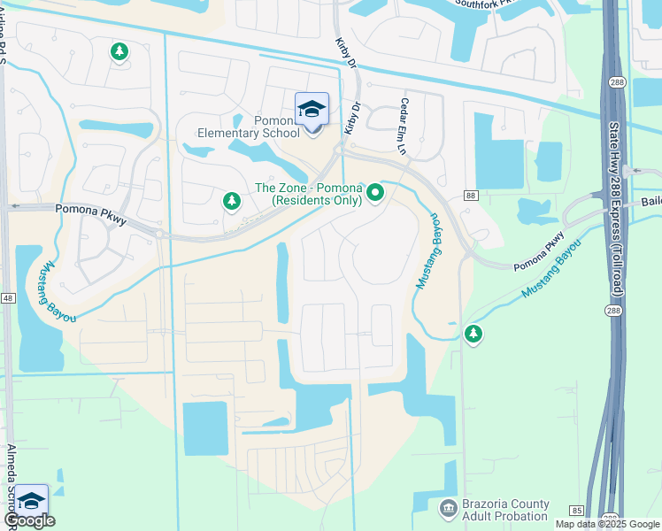map of restaurants, bars, coffee shops, grocery stores, and more near 4545 Kirby Drive in Manvel