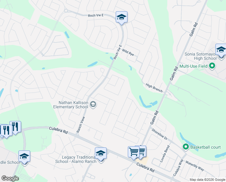 map of restaurants, bars, coffee shops, grocery stores, and more near 8809 Melton Glen in San Antonio