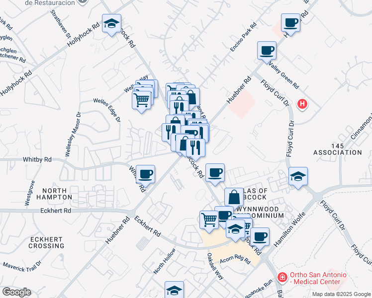 map of restaurants, bars, coffee shops, grocery stores, and more near 5803 Babcock Road in San Antonio