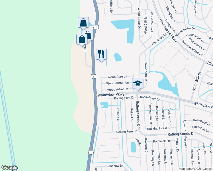 map of restaurants, bars, coffee shops, grocery stores, and more near 7 Wood Amber Lane in Palm Coast