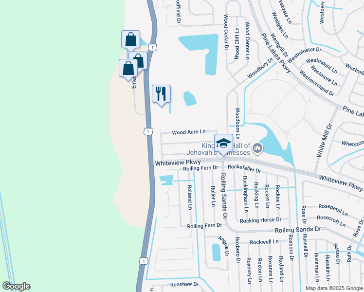 map of restaurants, bars, coffee shops, grocery stores, and more near 14 Wood Amber Lane in Palm Coast