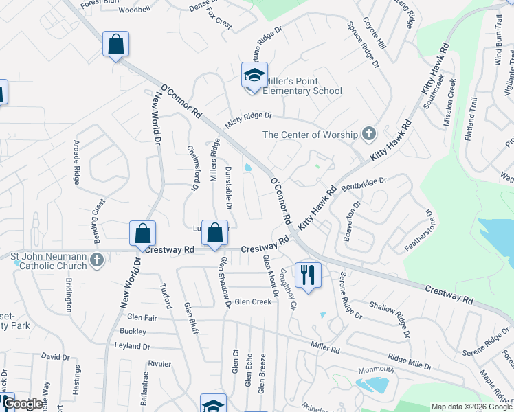 map of restaurants, bars, coffee shops, grocery stores, and more near 9506 Sandy Ridge Way in San Antonio