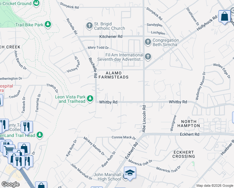 map of restaurants, bars, coffee shops, grocery stores, and more near 6703 Whitby Road in San Antonio