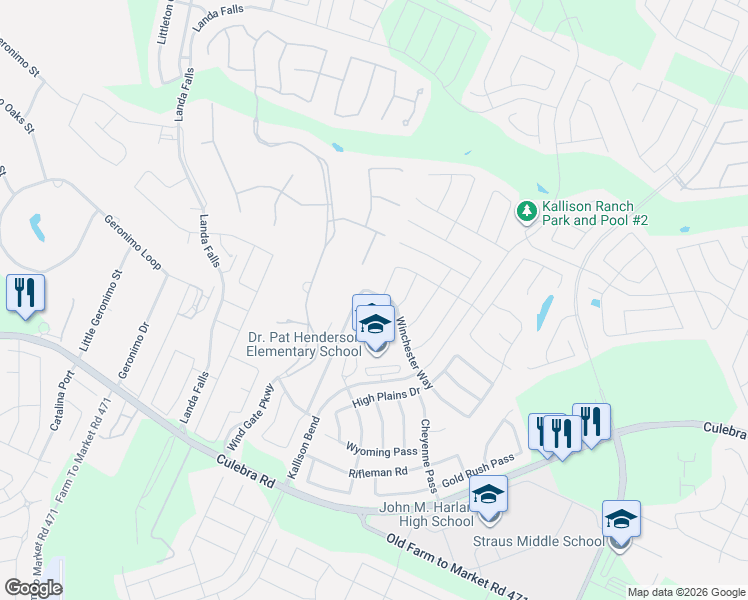 map of restaurants, bars, coffee shops, grocery stores, and more near 8847 Kallison Arbor in San Antonio