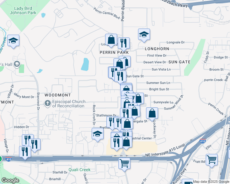 map of restaurants, bars, coffee shops, grocery stores, and more near 4150 Swans Landing in San Antonio