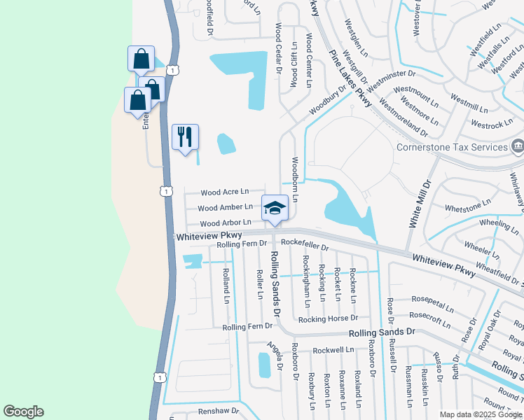 map of restaurants, bars, coffee shops, grocery stores, and more near 12 Wood Aspen Lane in Palm Coast