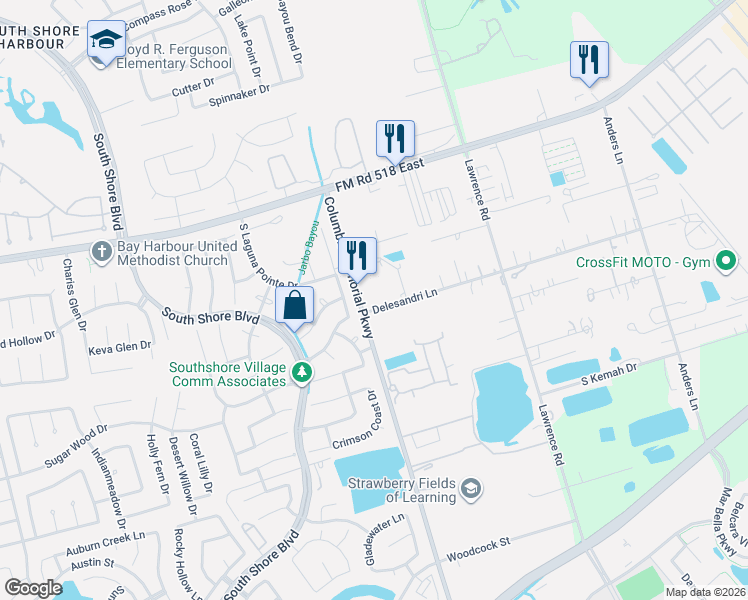 map of restaurants, bars, coffee shops, grocery stores, and more near 471 Columbia Memorial Parkway in Kemah