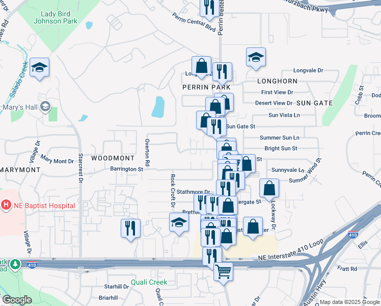 map of restaurants, bars, coffee shops, grocery stores, and more near 4134 Swans Landing in San Antonio
