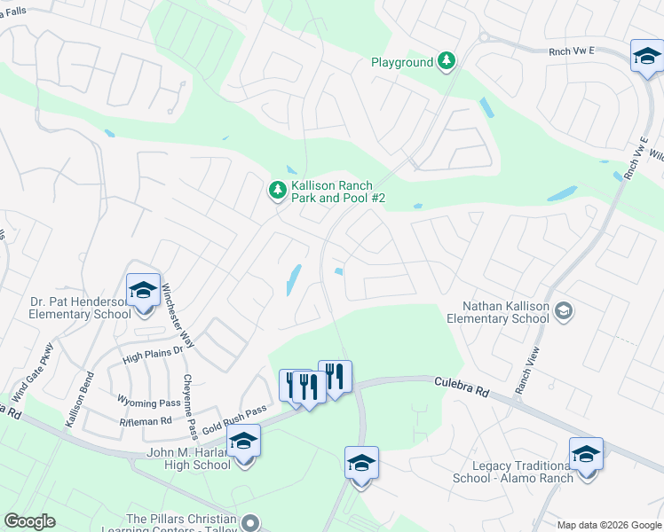 map of restaurants, bars, coffee shops, grocery stores, and more near 14207 Shetland Way in San Antonio