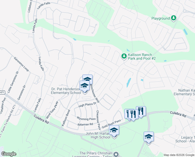 map of restaurants, bars, coffee shops, grocery stores, and more near 8907 Wyatt's Run in San Antonio
