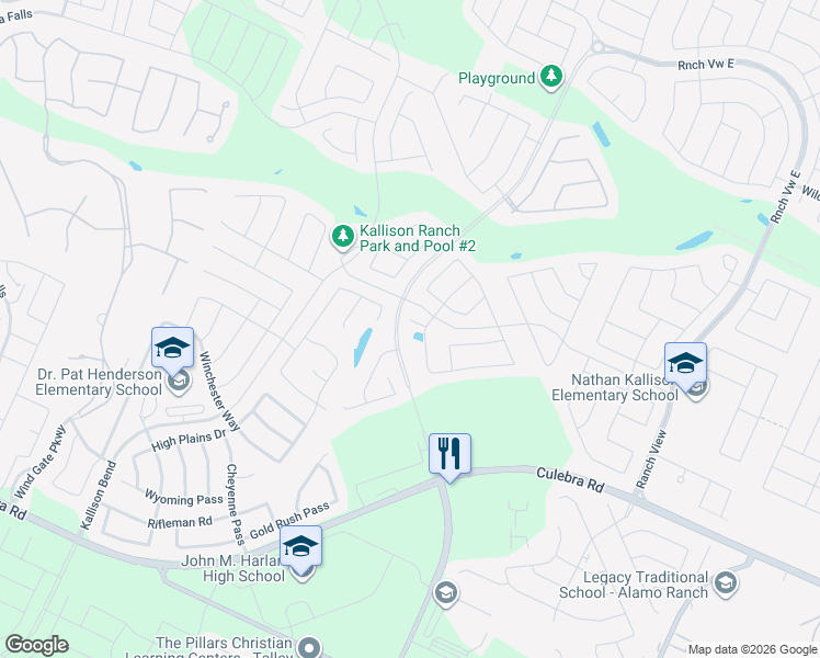 map of restaurants, bars, coffee shops, grocery stores, and more near 14207 Shetland Way in San Antonio