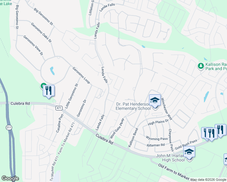 map of restaurants, bars, coffee shops, grocery stores, and more near 14818 Gwynedd Mill in Bexar County