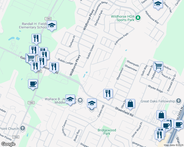 map of restaurants, bars, coffee shops, grocery stores, and more near 8911 Colt Bluff in San Antonio