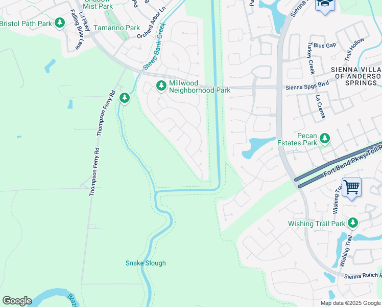 map of restaurants, bars, coffee shops, grocery stores, and more near 4802 Desert Ivy Court in Sugar Land