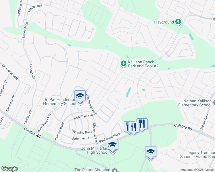 map of restaurants, bars, coffee shops, grocery stores, and more near 14390 Palomino Place in San Antonio