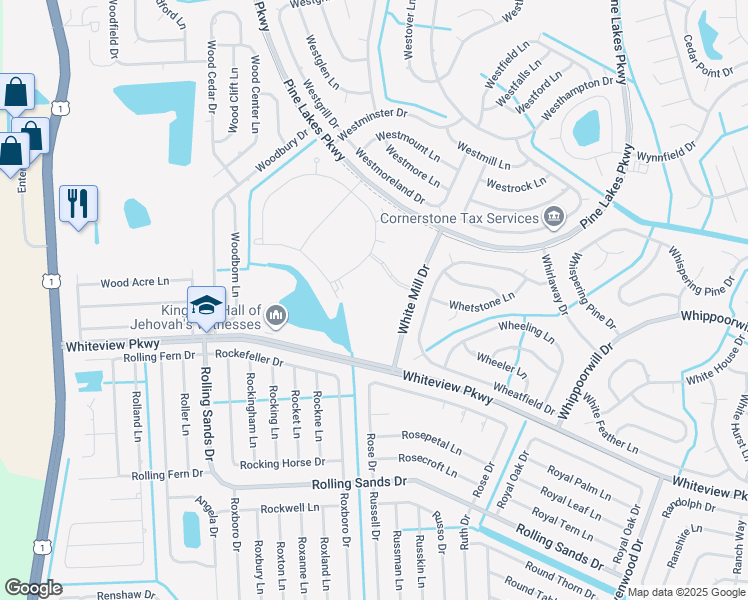 map of restaurants, bars, coffee shops, grocery stores, and more near White Mill Drive in Palm Coast