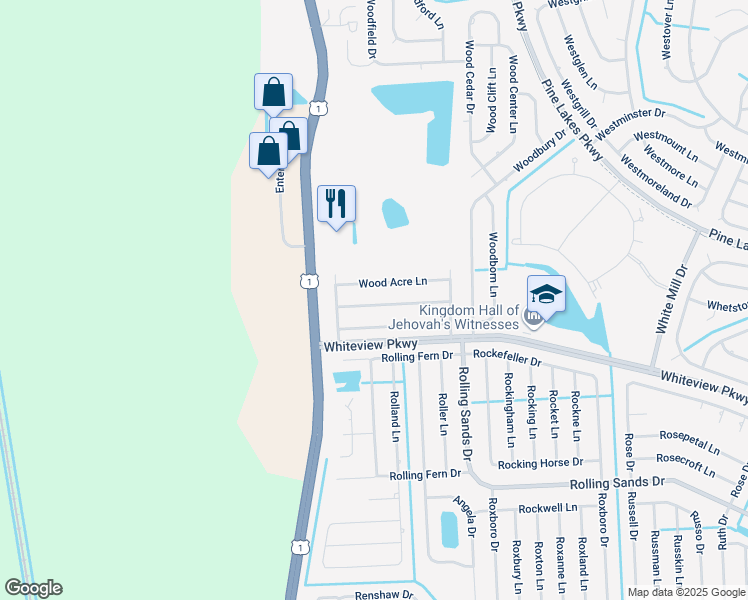 map of restaurants, bars, coffee shops, grocery stores, and more near 7 Wood Amber Lane in Palm Coast