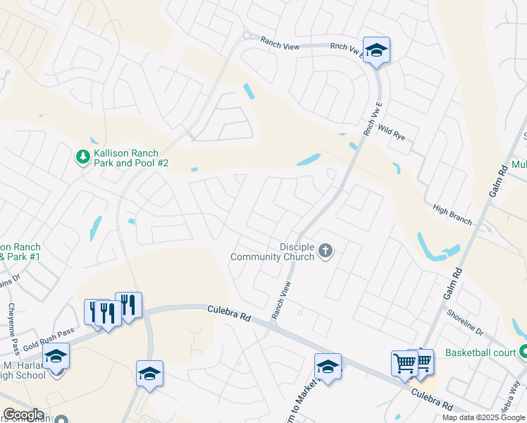 map of restaurants, bars, coffee shops, grocery stores, and more near 13829 Fredrick Hill in San Antonio