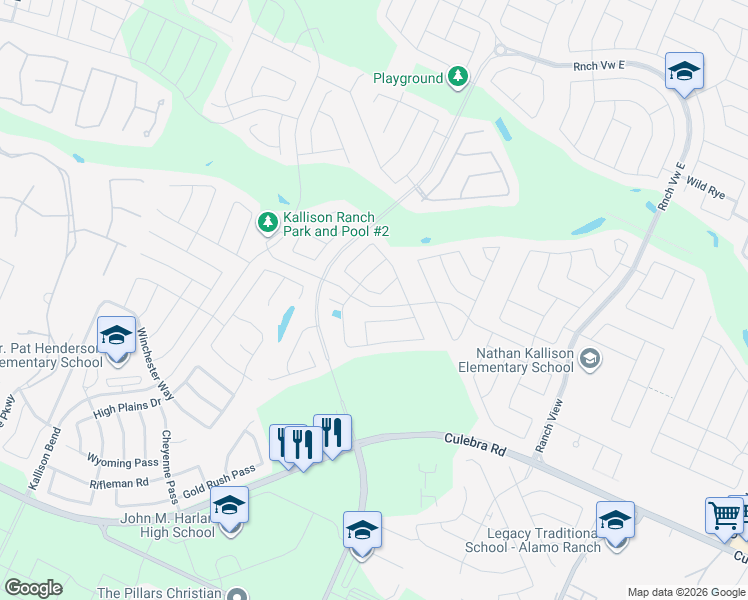 map of restaurants, bars, coffee shops, grocery stores, and more near 14002 Tyler Point in San Antonio