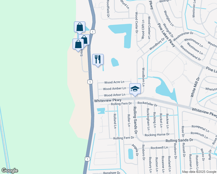 map of restaurants, bars, coffee shops, grocery stores, and more near 7 Wood Amber Lane in Palm Coast
