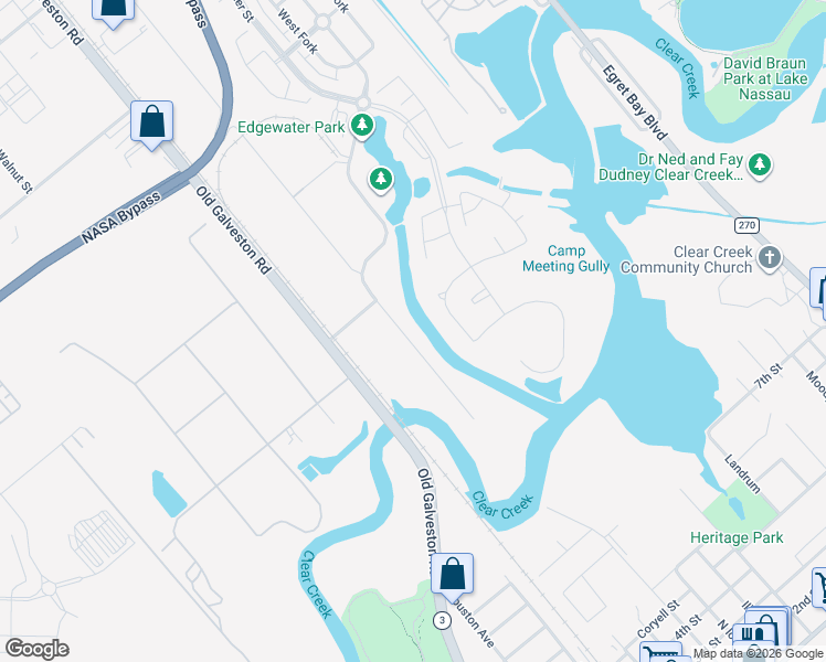 map of restaurants, bars, coffee shops, grocery stores, and more near 19502 Old Galveston Road in Webster