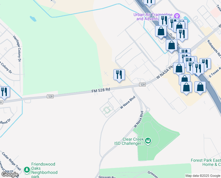 map of restaurants, bars, coffee shops, grocery stores, and more near 1791 FM 528 Road in Webster