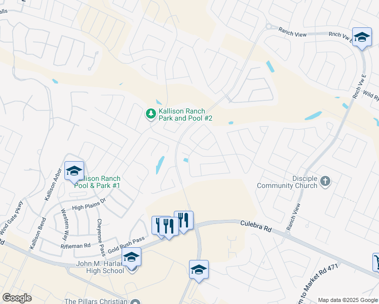 map of restaurants, bars, coffee shops, grocery stores, and more near 14103 Gerth Ranch in San Antonio