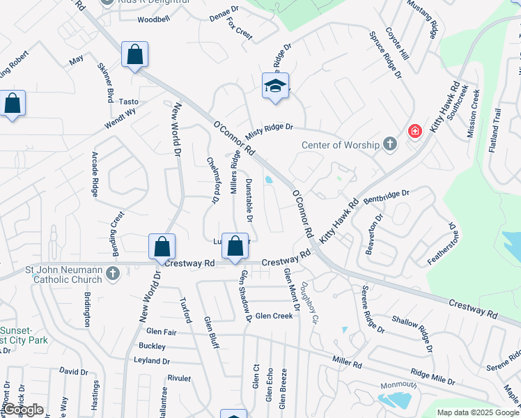 map of restaurants, bars, coffee shops, grocery stores, and more near 9506 Sandy Ridge Way in San Antonio