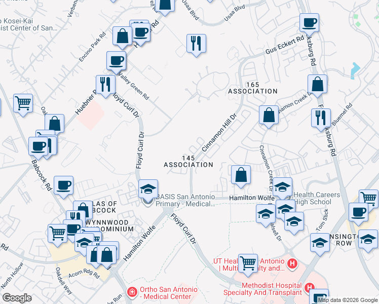 map of restaurants, bars, coffee shops, grocery stores, and more near 9014 Kenton Court in San Antonio