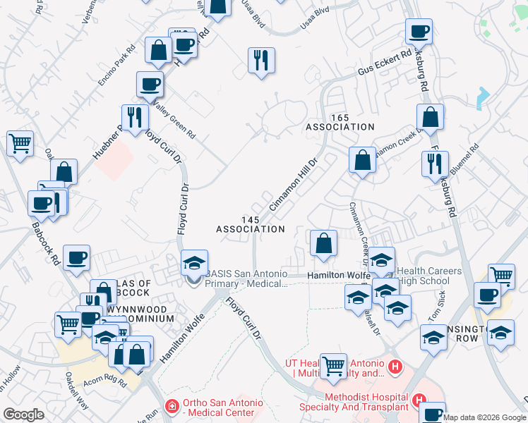 map of restaurants, bars, coffee shops, grocery stores, and more near 9014 Kenton Court in San Antonio