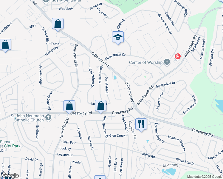 map of restaurants, bars, coffee shops, grocery stores, and more near 9506 Sandy Ridge Way in San Antonio