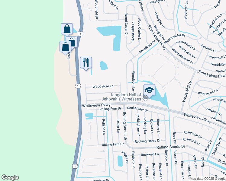 map of restaurants, bars, coffee shops, grocery stores, and more near 31 Wood Amber Lane in Palm Coast