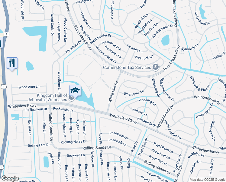 map of restaurants, bars, coffee shops, grocery stores, and more near White Mill Drive in Palm Coast
